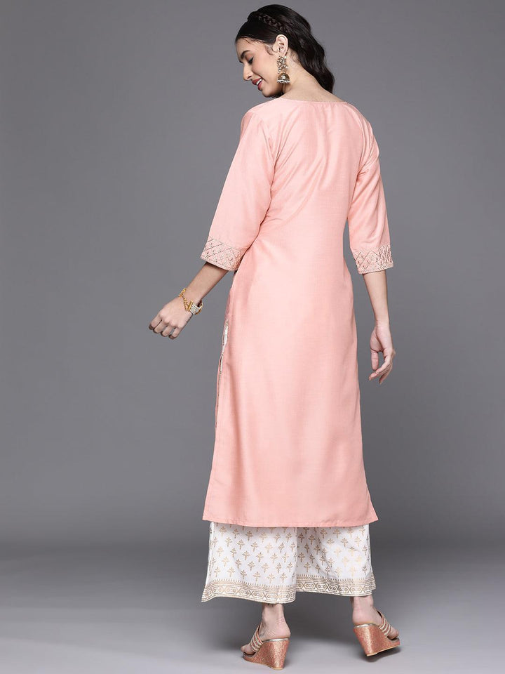 Peach Yoke Design Chanderi Silk Kurta
