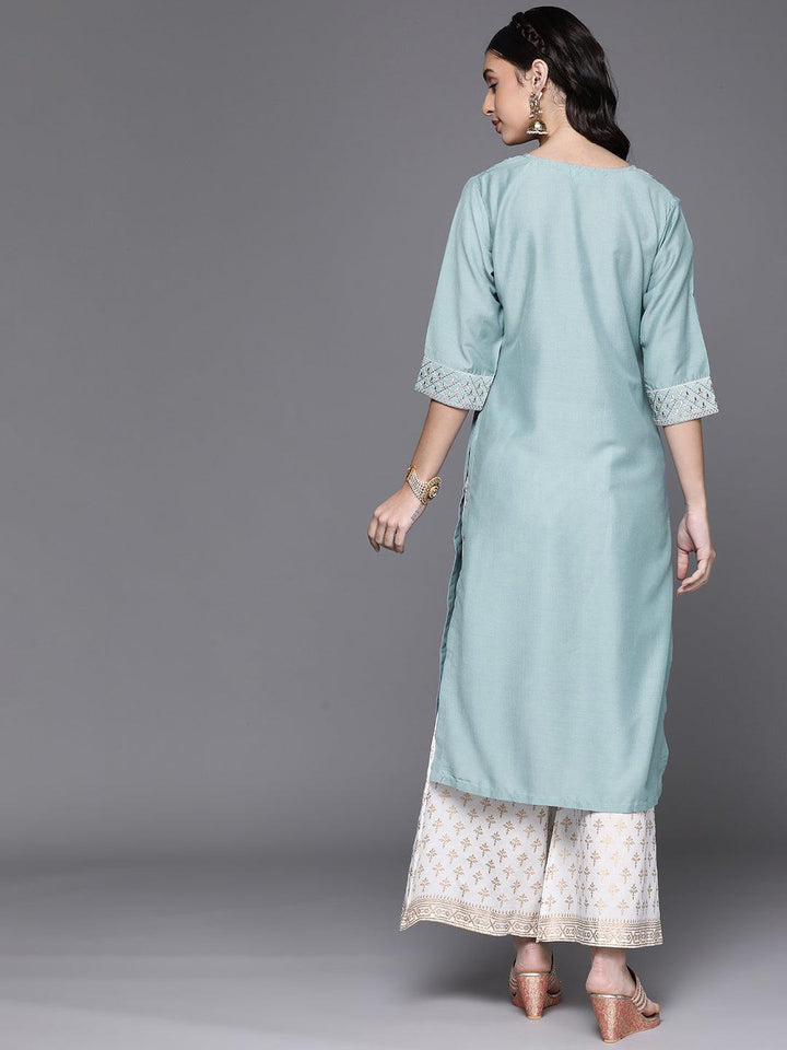 Blue Yoke Design Chanderi Silk Kurta