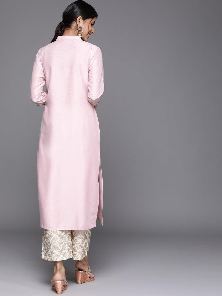 Pink Embroidered Chanderi Silk Kurta