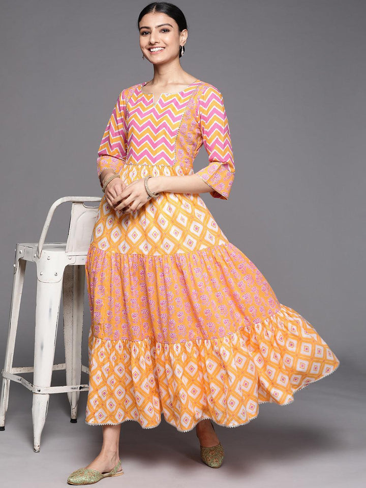 Orange Printed Cotton Dress