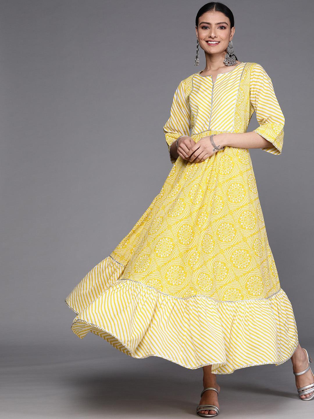 Yellow Printed Cotton Dress - ShopLibas