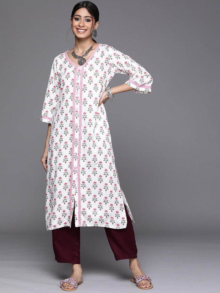 White Printed Cotton Kurta