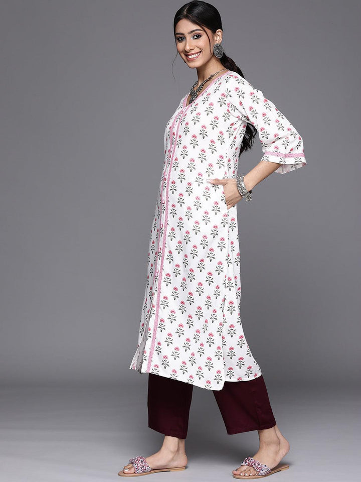 White Printed Cotton Kurta