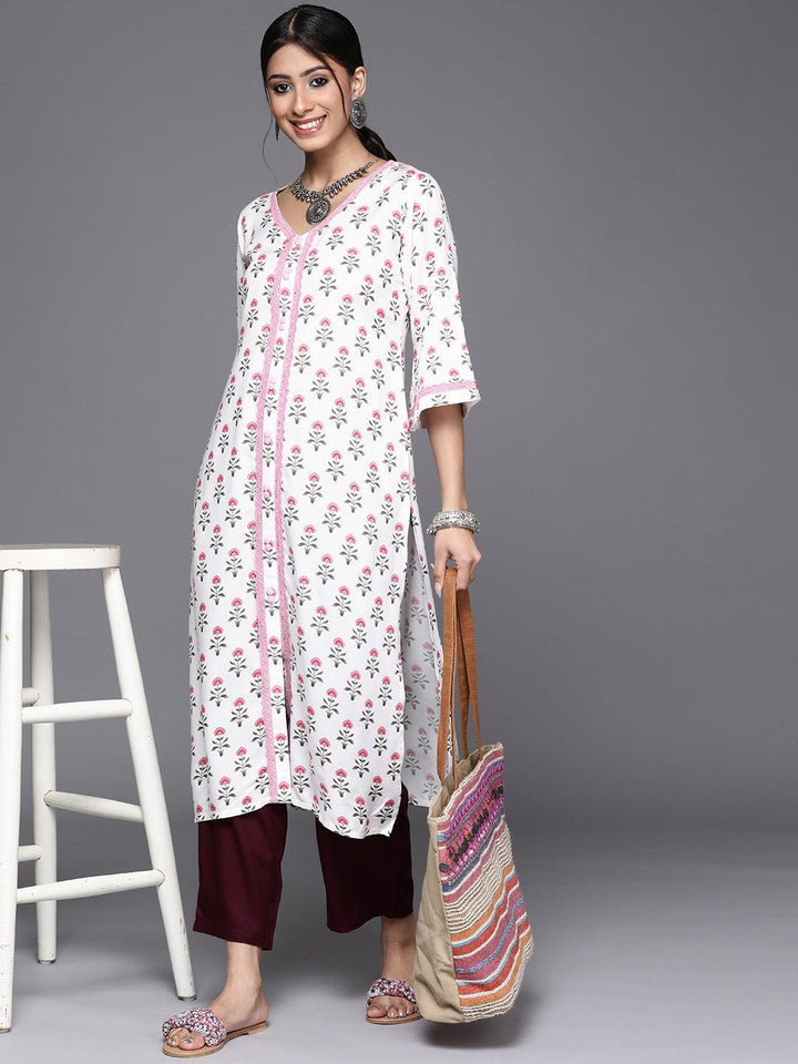 White Printed Cotton Kurta