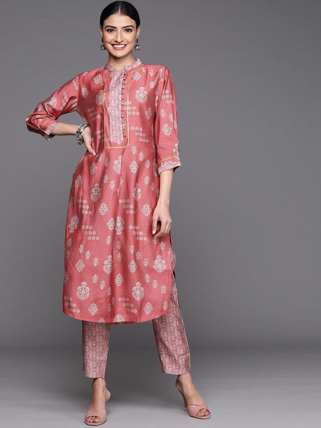 Pink Printed Chanderi Silk Kurta - ShopLibas