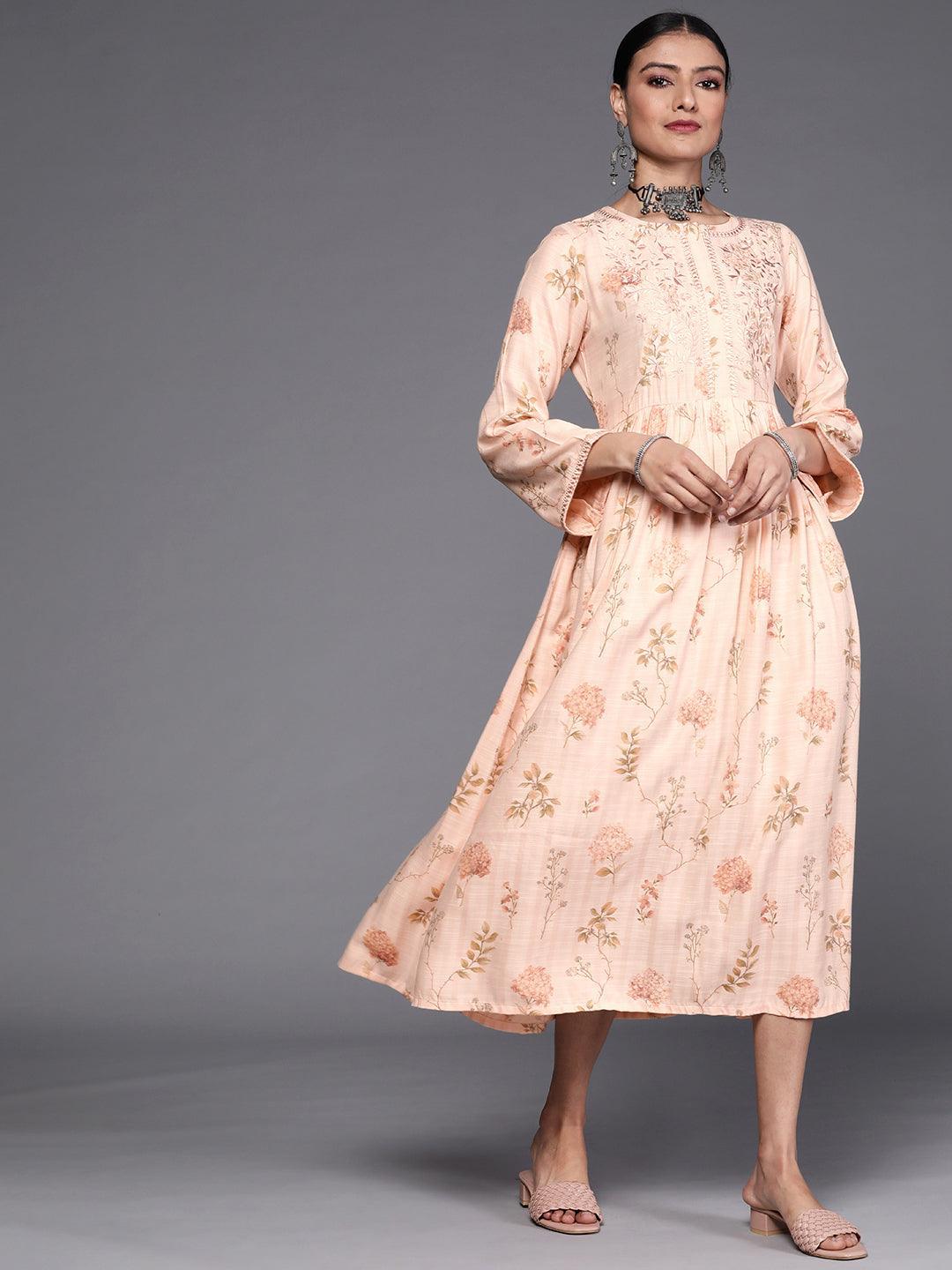Peach Printed Viscose Rayon Dress - ShopLibas