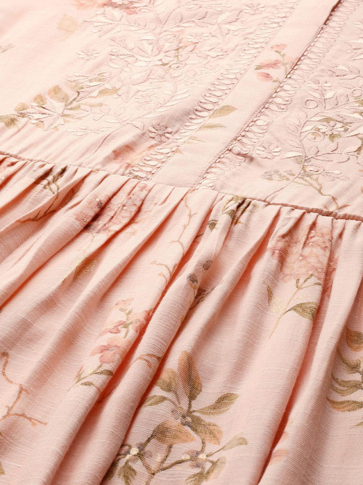 Peach Printed Viscose Rayon Dress