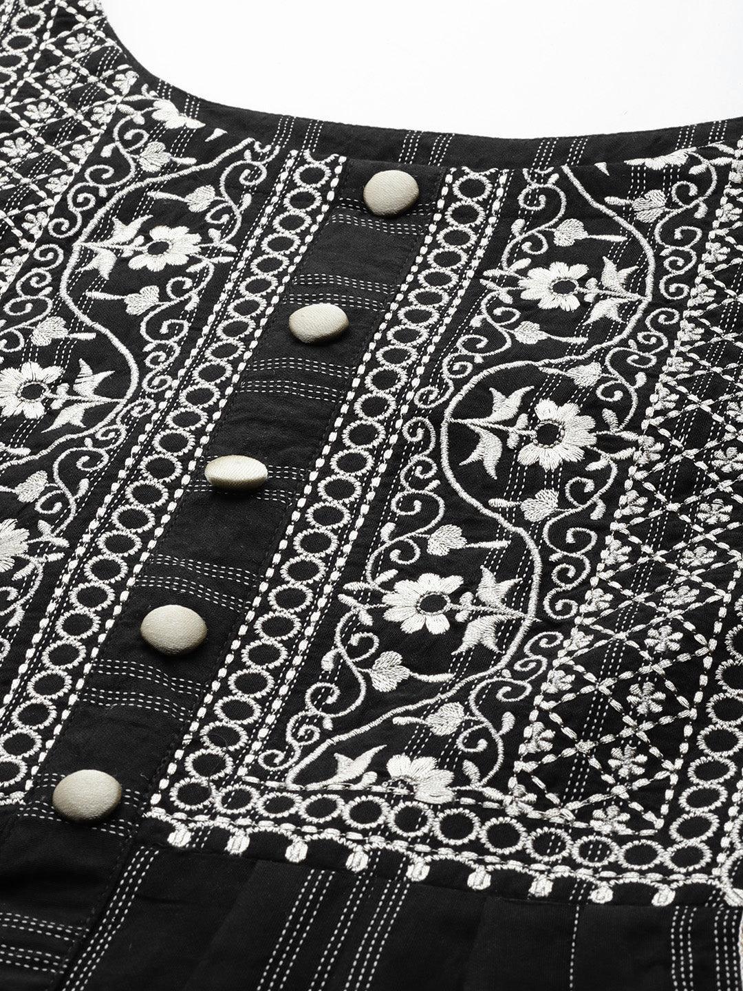 Black Embroidered Cotton Dress - ShopLibas