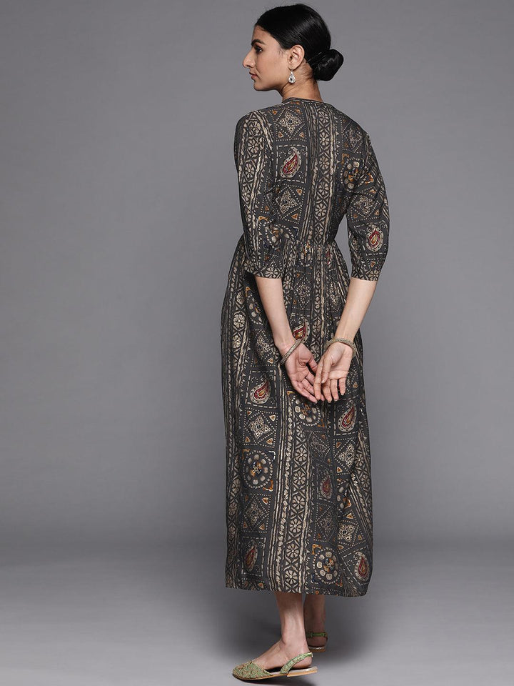 Grey Printed Silk Dress