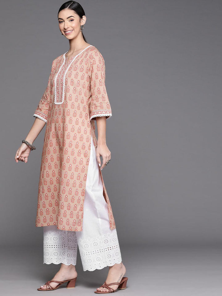 Peach Printed Cotton Kurta