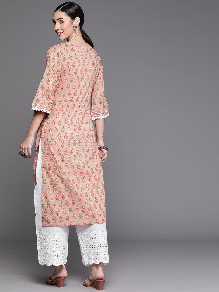 Peach Printed Cotton Kurta