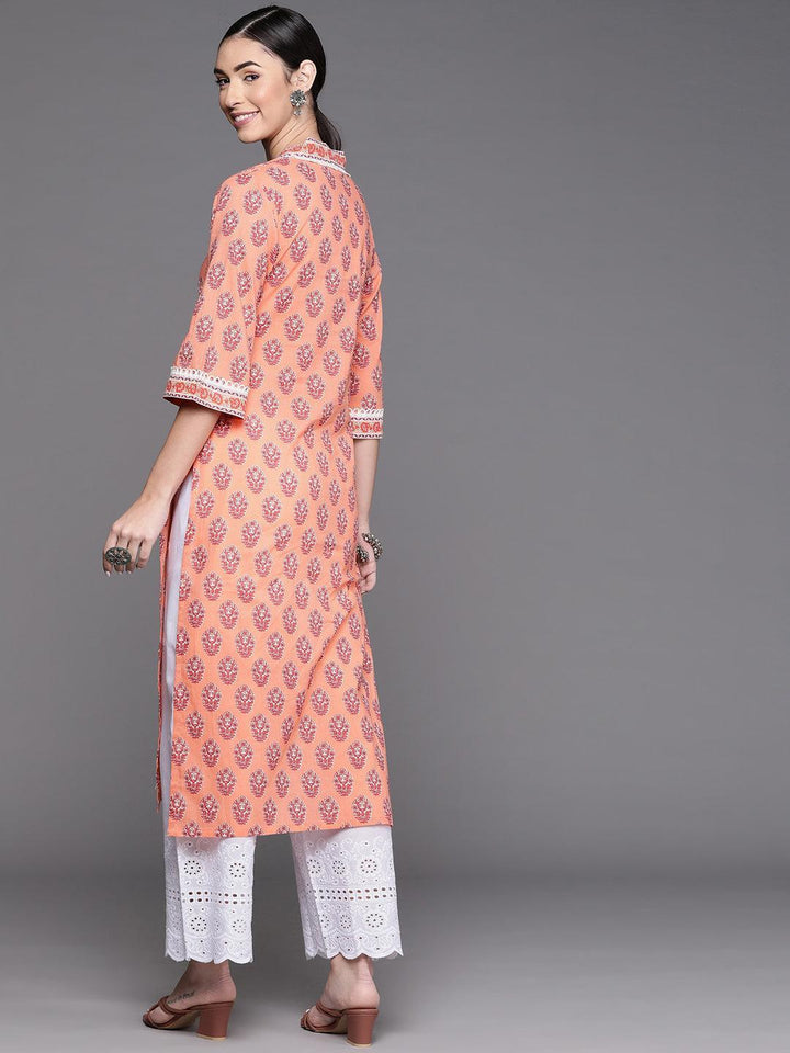 Peach Printed Cotton Kurta
