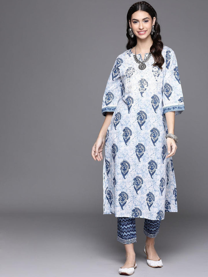 White Printed Cotton Kurta