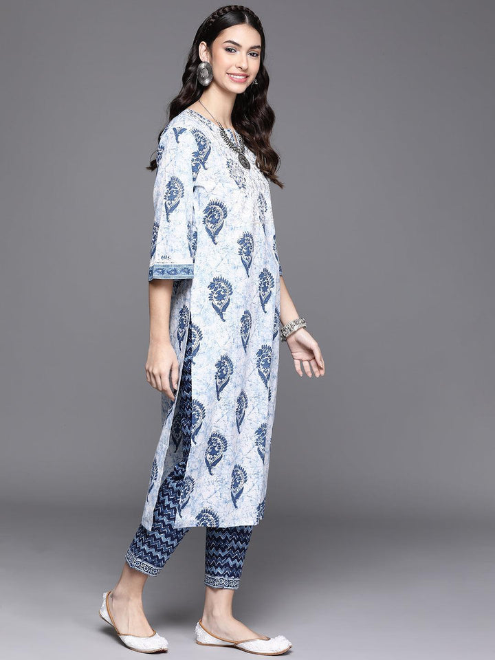 White Printed Cotton Kurta