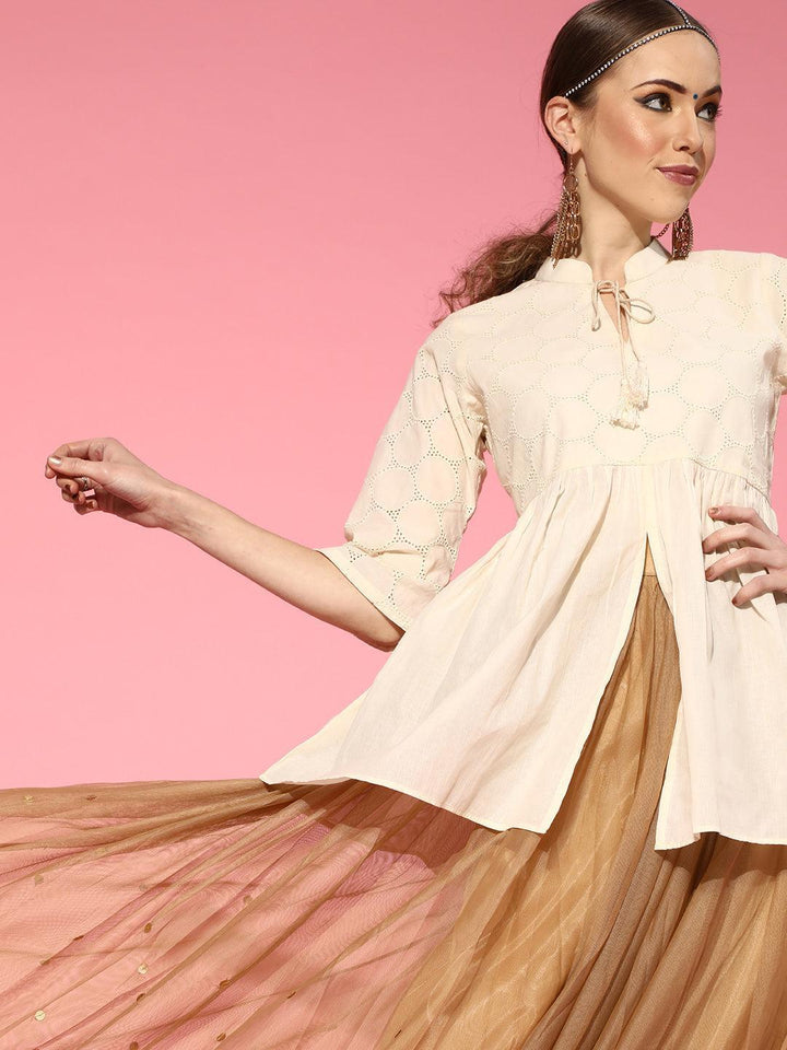 Off White Woven Design Cotton Kurti