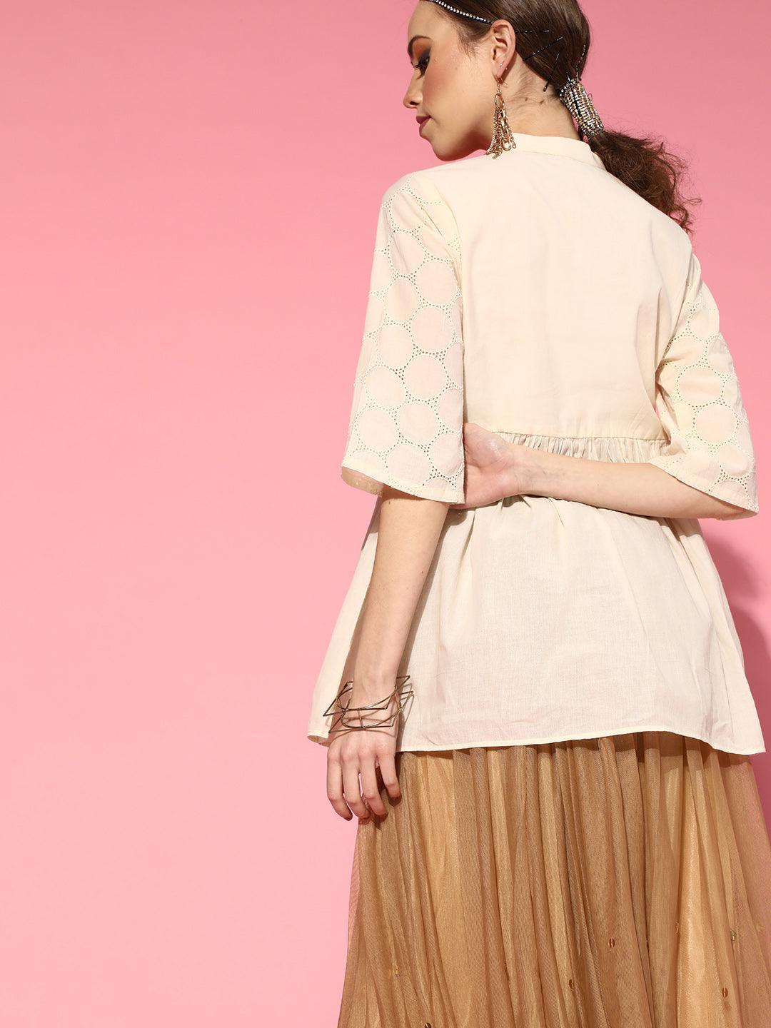 Off White Woven Design Cotton Kurti - ShopLibas