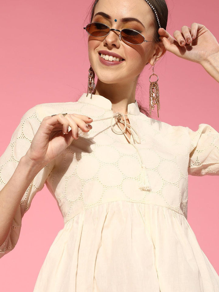 Off White Woven Design Cotton Kurti