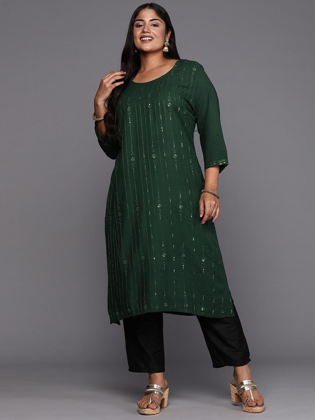 Green Embroidered Rayon Straight Kurta - ShopLibas