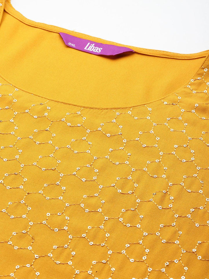 Mustard Embroidered Rayon Straight Kurta