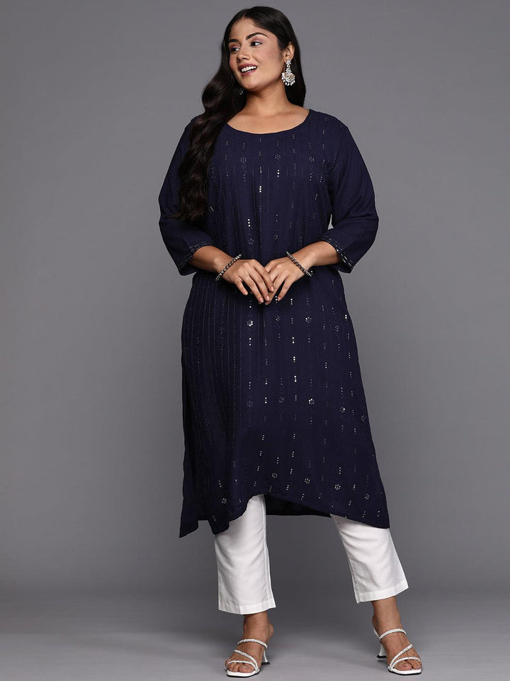 Blue Embroidered Rayon Straight Kurta