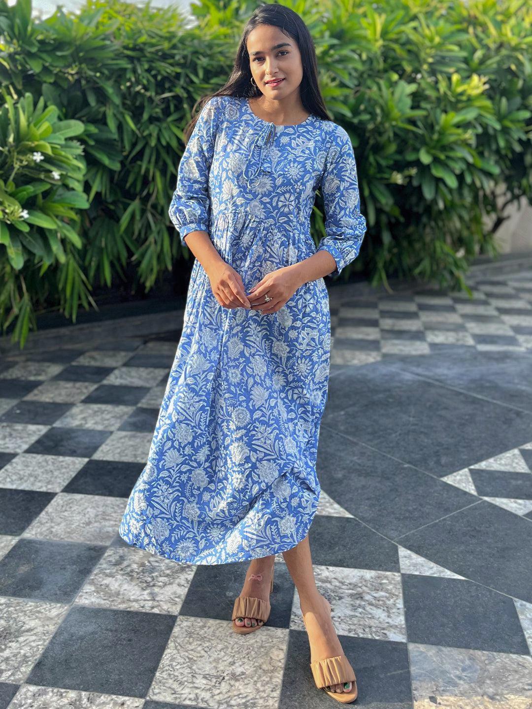 Buy Blue Printed Cotton Empire Dress Online in USA at $20.00 Buy Blue Printed Cotton Empire Dress Online in USA at $20.00