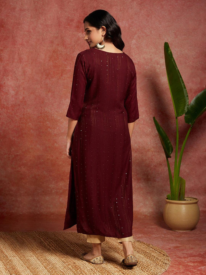 Maroon Woven Design Rayon Straight Kurta