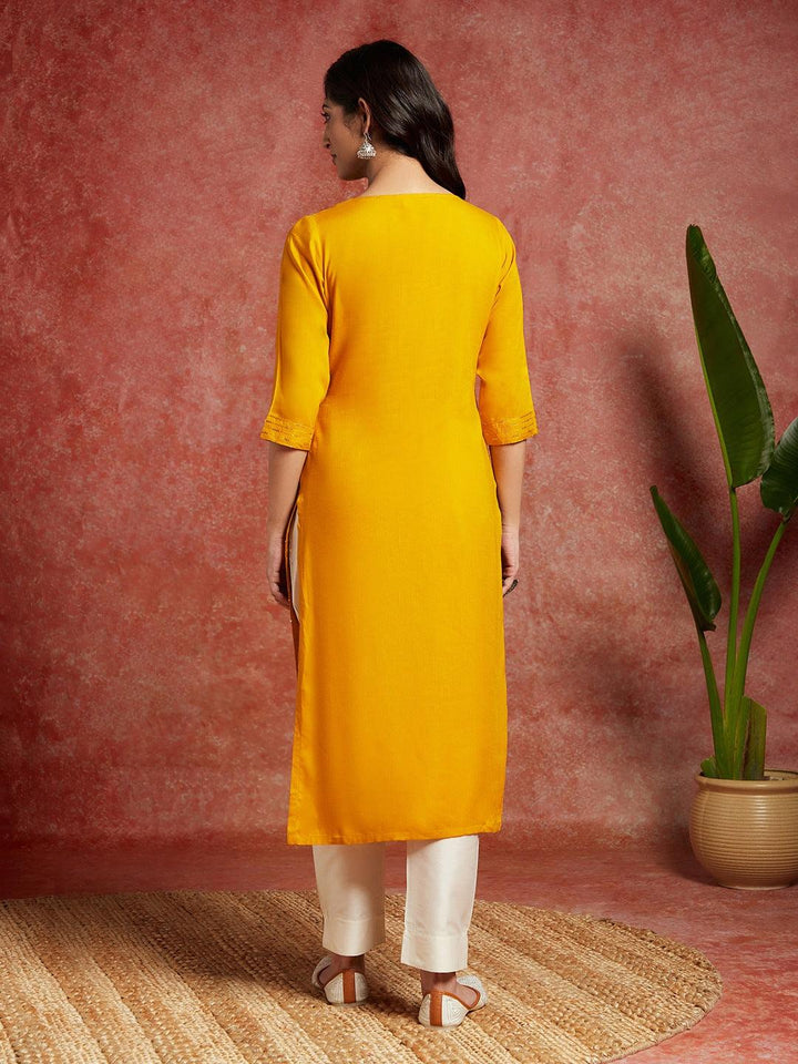 Mustard Embellished Rayon Straight Kurta