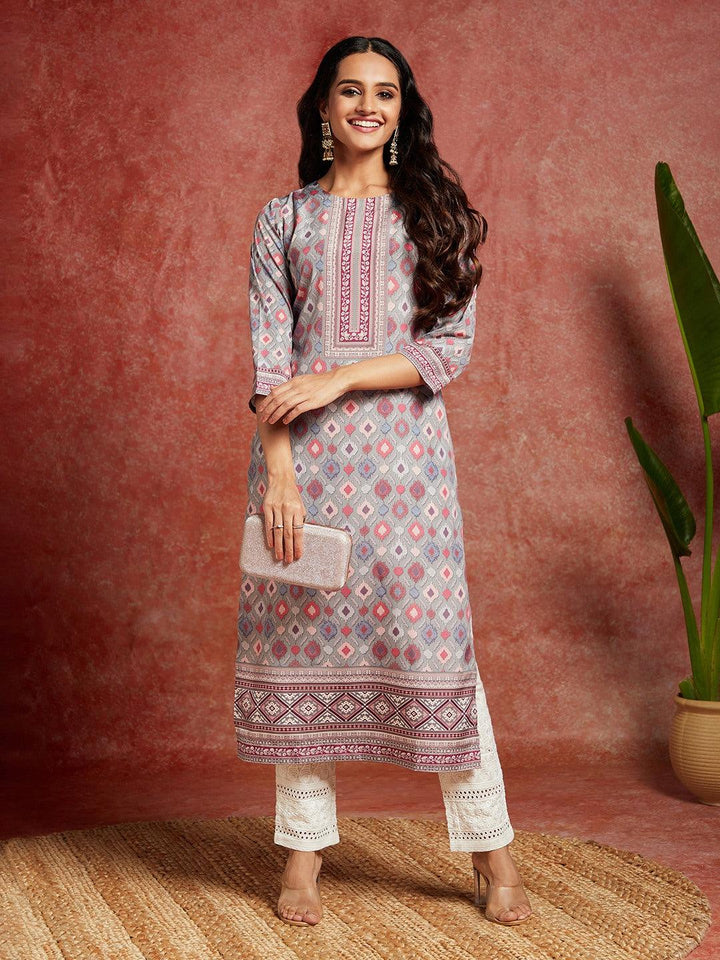 Green Printed Crepe Straight Kurta
