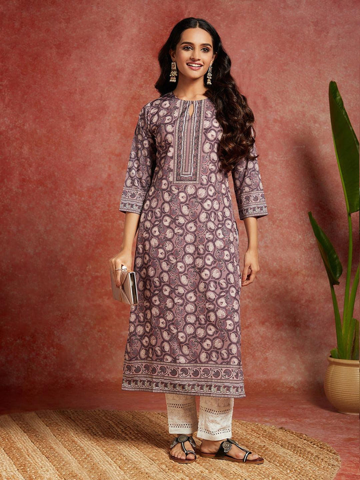 Mauve Printed Crepe Straight Kurta