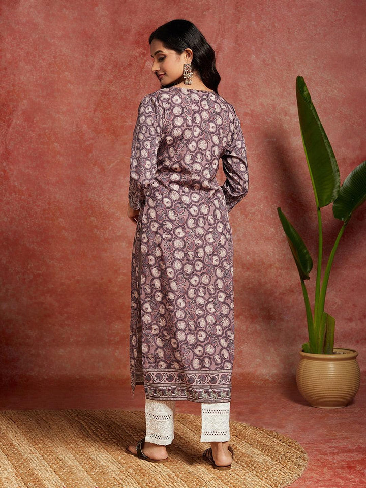 Mauve Printed Crepe Straight Kurta