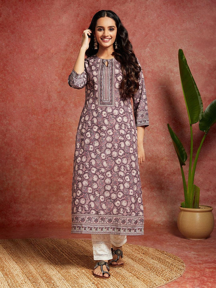 Mauve Printed Crepe Straight Kurta