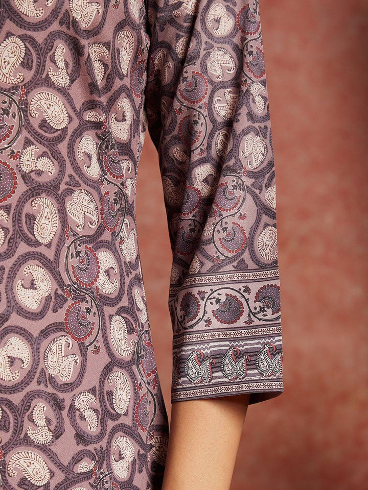 Mauve Printed Crepe Straight Kurta