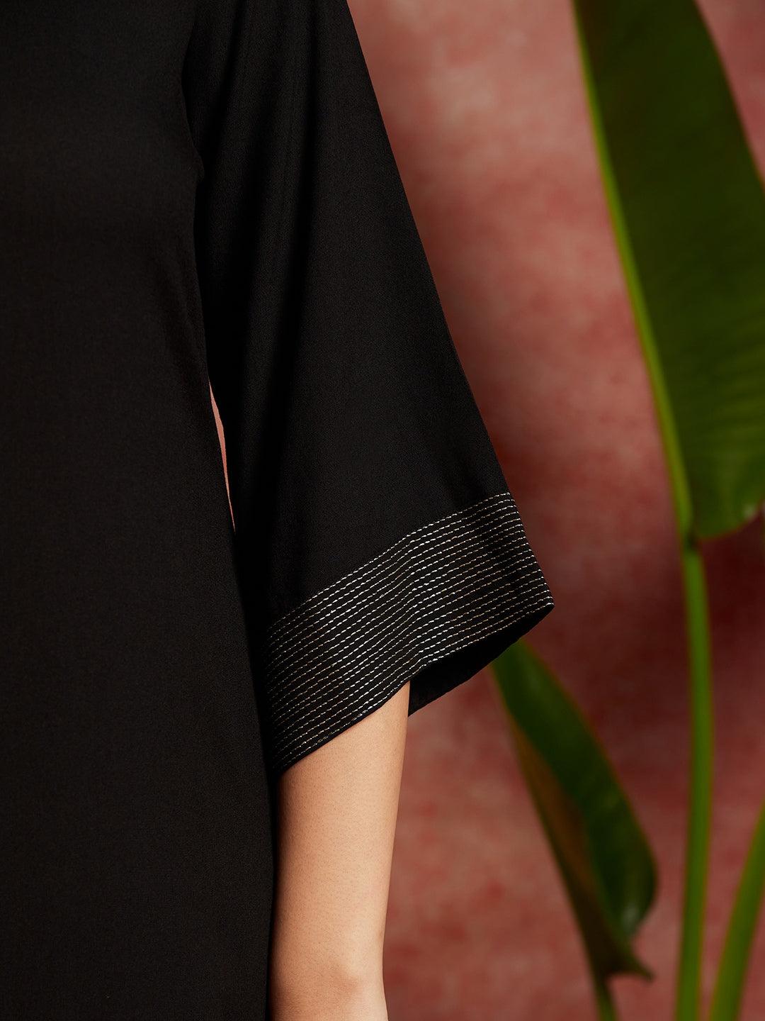 Black Solid Rayon Straight Kurta - ShopLibas