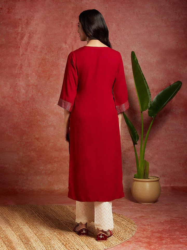 Maroon Solid Rayon Straight Kurta