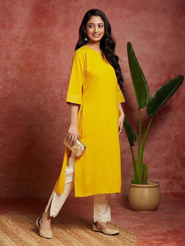 Mustard Solid Rayon Straight Kurta