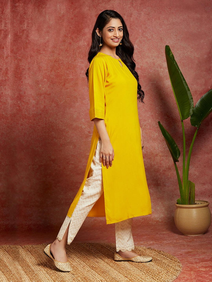 Mustard Solid Rayon Straight Kurta