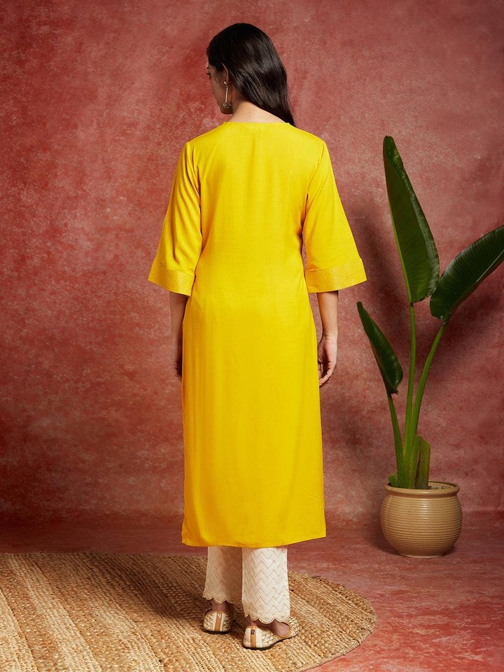 Mustard Solid Rayon Straight Kurta