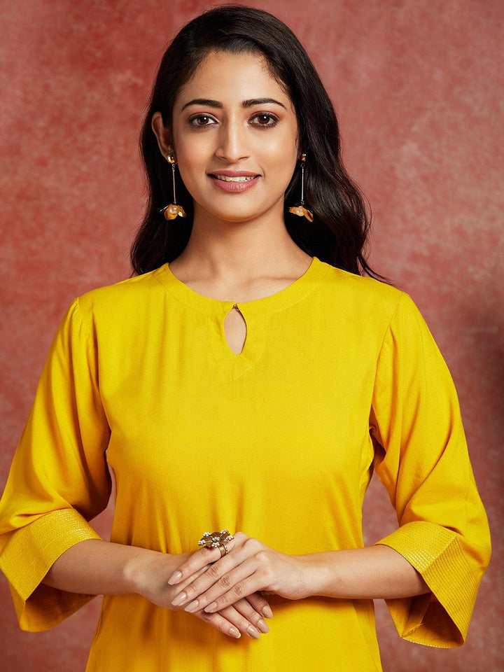 Mustard Solid Rayon Straight Kurta