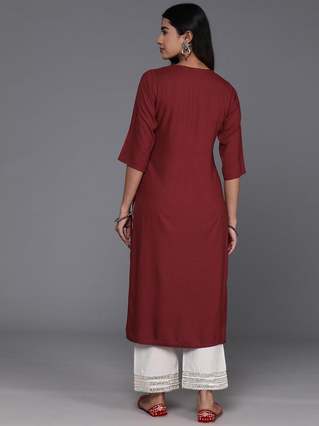 Maroon Yoke Design Rayon Straight Kurta - ShopLibas