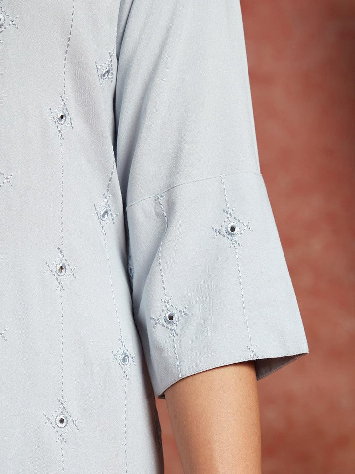Grey Embroidered Rayon Straight Kurta