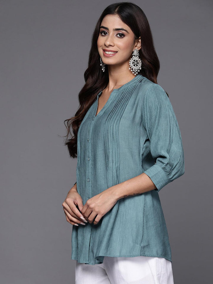 Grey Solid Cotton Blend A-Line Kurti