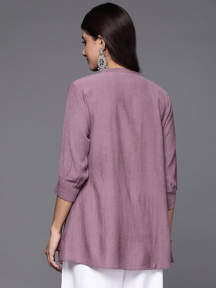 Mauve Solid Cotton Blend A-Line Kurti