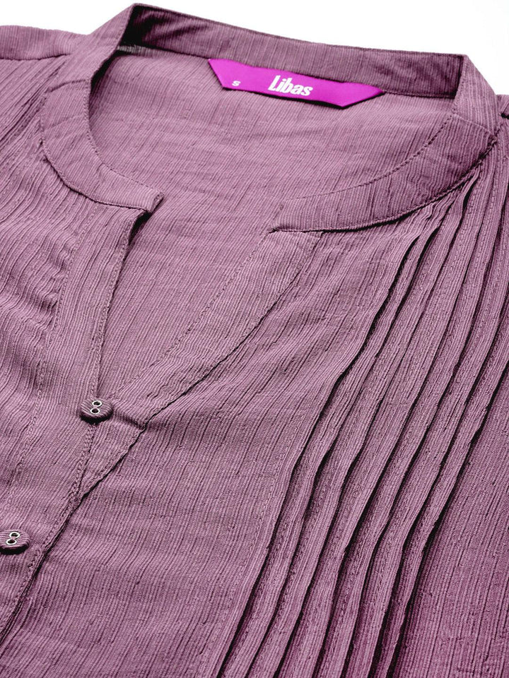Mauve Solid Cotton Blend A-Line Kurti