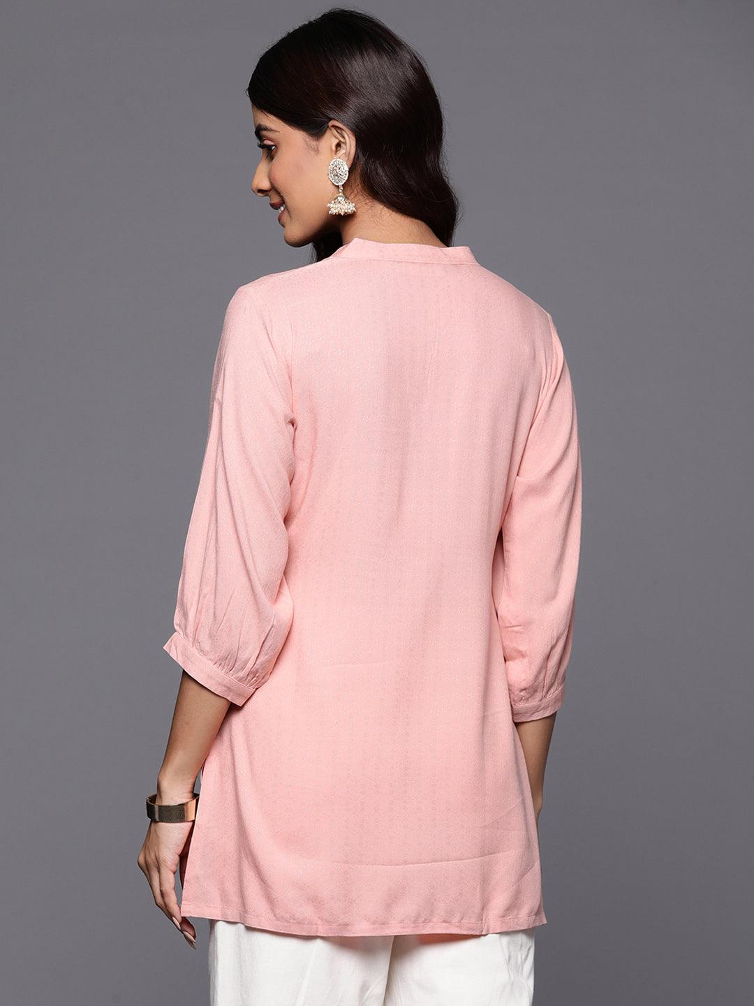 Peach Woven Design Rayon Straight Kurti - ShopLibas