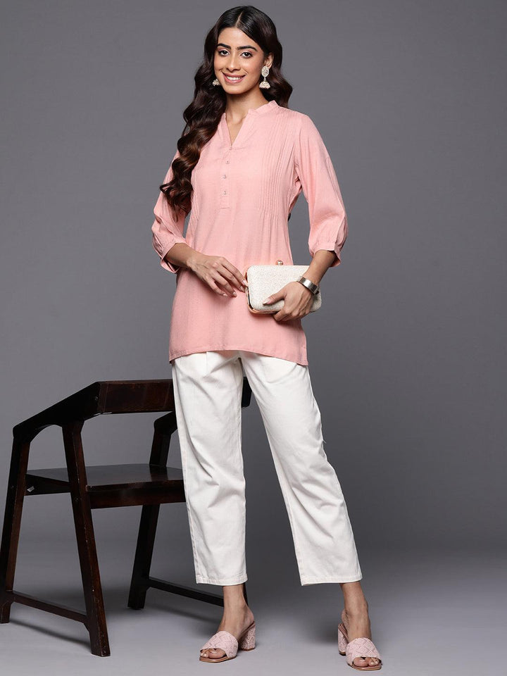 Peach Woven Design Rayon Straight Kurti