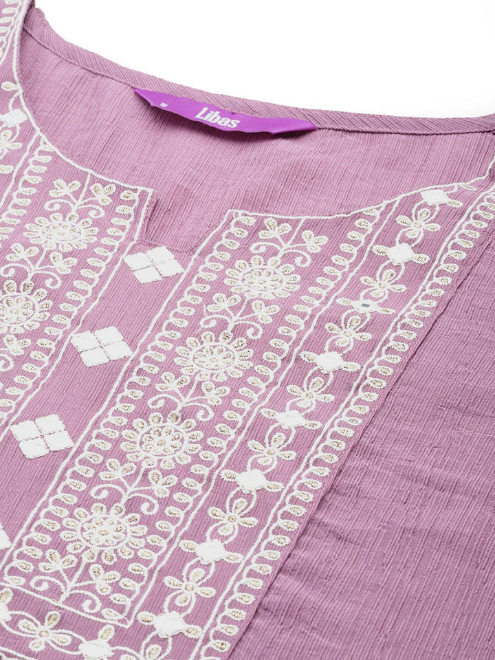 Mauve Yoke Design Cotton Blend Straight Kurti