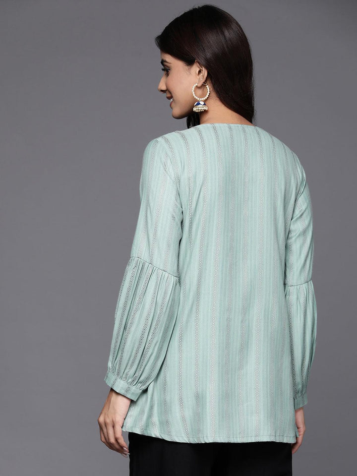 Green Woven Design Rayon A-Line Kurti