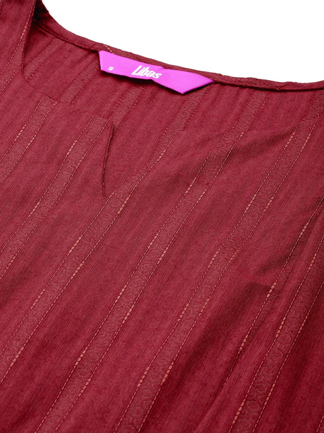 Maroon Woven Design Rayon A-Line Kurti - ShopLibas