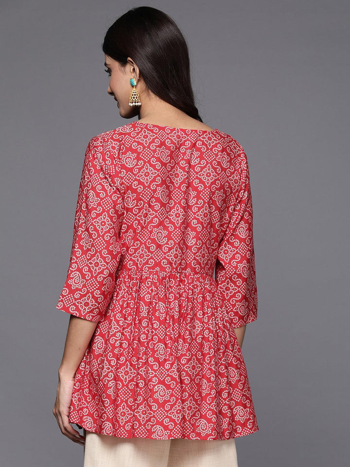 Red Printed Silk Blend A-Line Kurti