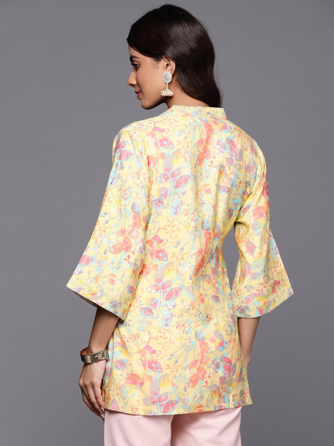 Yellow Printed Silk Blend Straight Kurti - ShopLibas